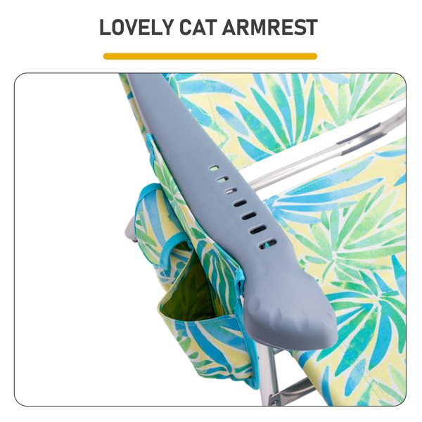 1pcs 座高17in 清爽夏威夷 铝沙滩椅 带头部海绵 侧单肩带 二合一布杯托侧袋 底部收纳提包 牛津布无横杆七档调节猫爪扶手沙滩椅17"-1 62*99*100.5cm 120kg-10