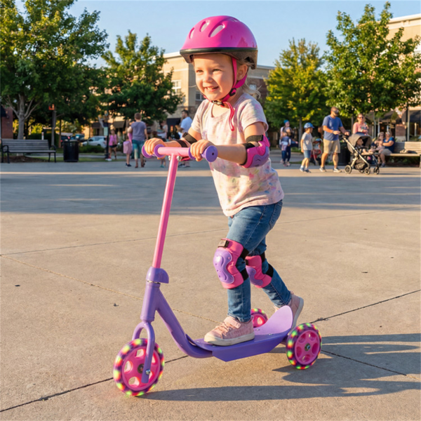 适用于2岁初学者的带LED发光车轮的三轮幼儿滑板车+-6