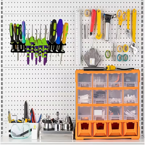 带安装套件的厚型金属墙壁工具面板 - 用于钳子/螺丝起子的车间整理器，墙壁储存系统 带安装套件的厚型钢制墙壁工具面板 - 用于钳子/扳手的槽角储存系统，车库车间解决方案，实用货架-8
