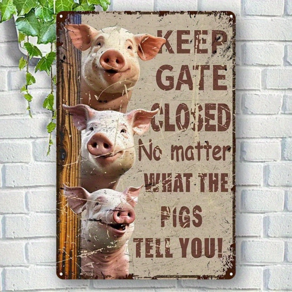CIFbuy 幽默关门金属标牌乡村风趣味小猪花园庭院门廊铁艺挂饰（TikTok、temu pick-up service）-5