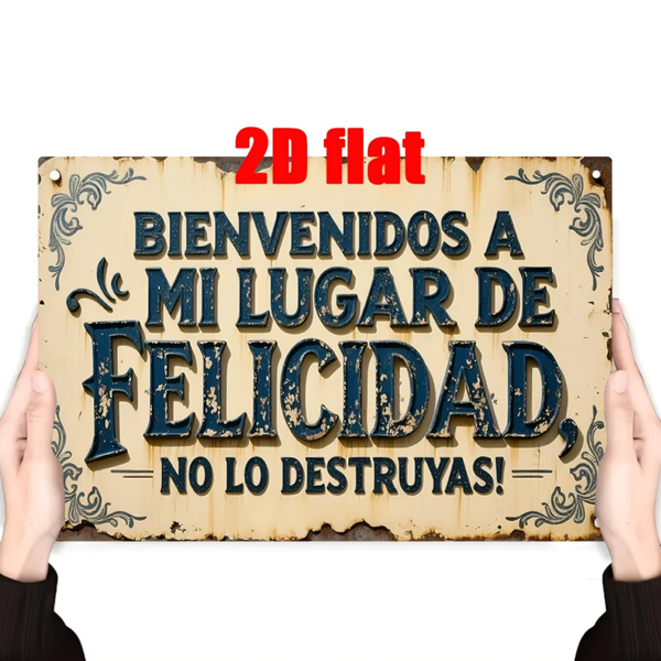 CIFbuy 欢迎来到我的快乐天堂复古金属牌花卉乡村风家居酒吧咖啡馆男人洞农舍装饰礼品（TikTok、temu 下自提）-2