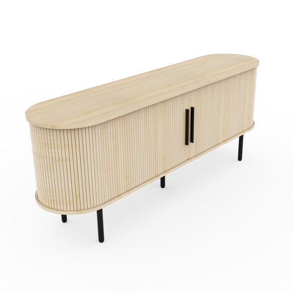 橡木色 浮雕 刨花板 椭圆台面 147*35*58cm 推拉格栅门 电视柜-5