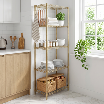 5层 可自由调节层间距  插梢式变形结构 带调节脚 展示架 铁 54*29*150cm 喷粉高光金