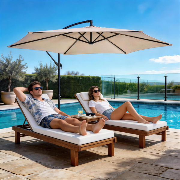 10FT 卡其色 香蕉伞 圆形  太阳伞 涤纶布 6铁伞骨 铁直杆弯杆 带立柱脚筒 十字底座-28