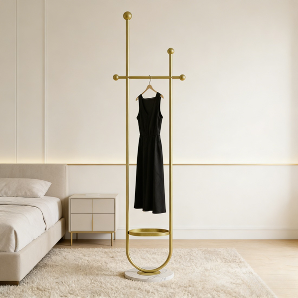 Clothing Rack, Golden Metal Freestanding Heavy Duty Clothes Rack with Marble Base, Multipurpose Garment Hanger for Bedroom, Hat, Scarf, Jacket-4