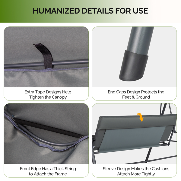 68*43*60inch 深灰色 KD款 带软垫 顶蓬 铁+牛津布 250kg 铁秋千套装-5