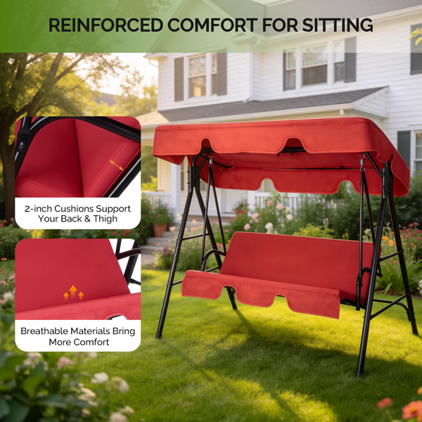 68*43*60inch 红色 KD款 带软垫 顶蓬 铁+牛津布 250kg 铁秋千套装-7