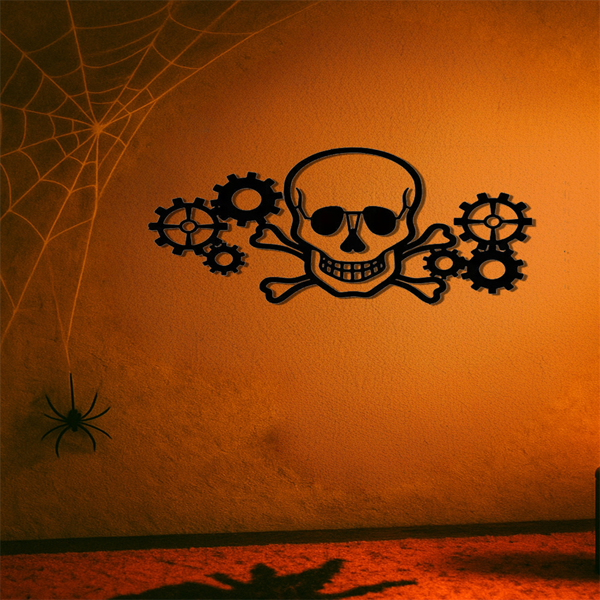 CIFbuy 赛博朋克骷髅机械齿轮墙艺复古工业风客厅卧室办公室哥特装饰（TikTok、temu下自提）-5