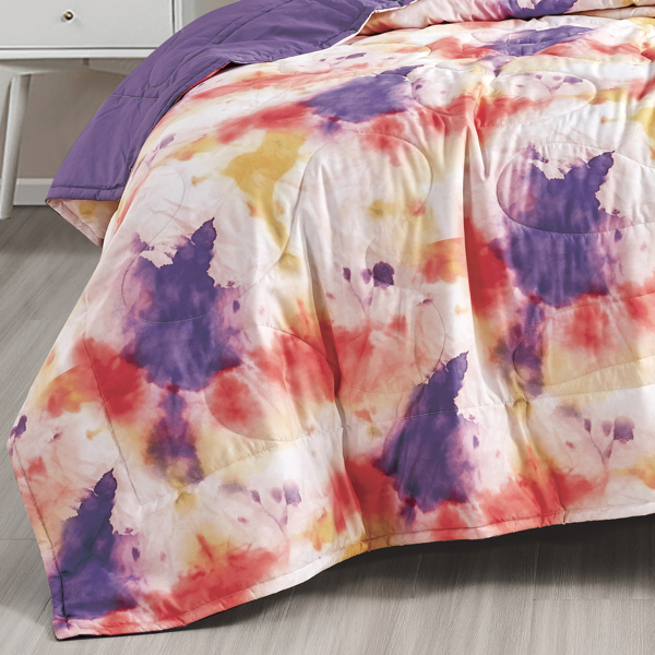 淡紫色抽象红色绗缝三件套床盖 特大号（King 尺寸）-4