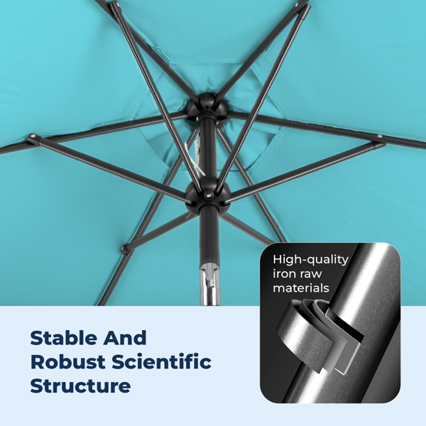 9FT 天蓝色  转向头 KD 圆形  太阳伞 涤纶布 6铁伞骨 铁中柱-23