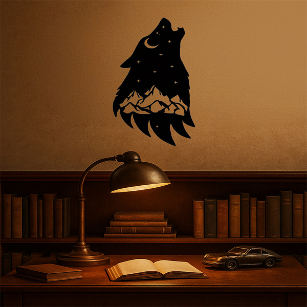 CIFbuy哥特式嚎叫狼金属墙艺术黑色暗黑学院风家居装饰客厅卧室办公室万圣节圣诞节礼物（TikTok、temu下自提）-1