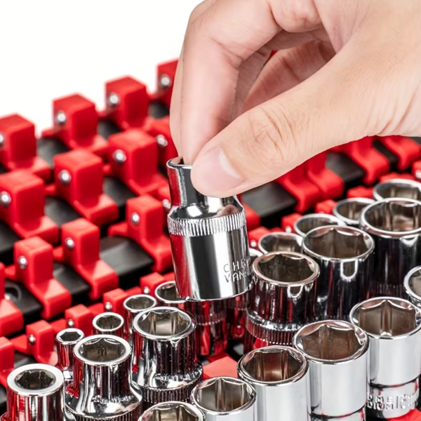 便携式磁性插座管理器 - 带手柄的钢托盘 - 重型铝制插座轨道管理器，工具箱插座架 -1/2英寸插座架-9