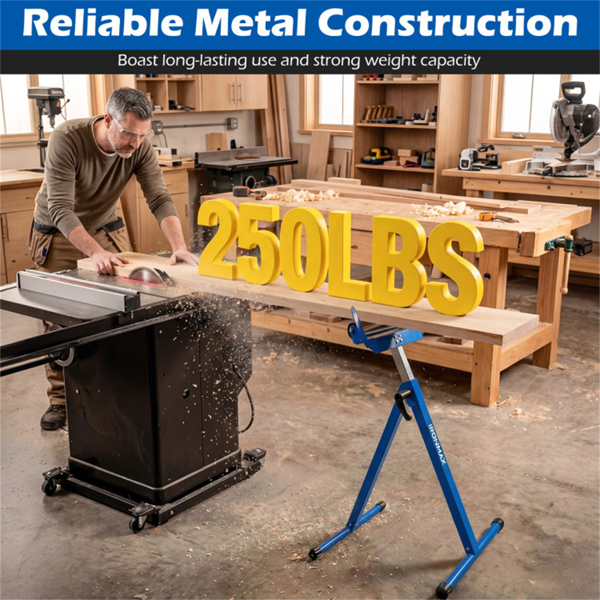 2件套重型金属折叠滚轮架，带边缘导轨便携式木工支架-蓝色-7