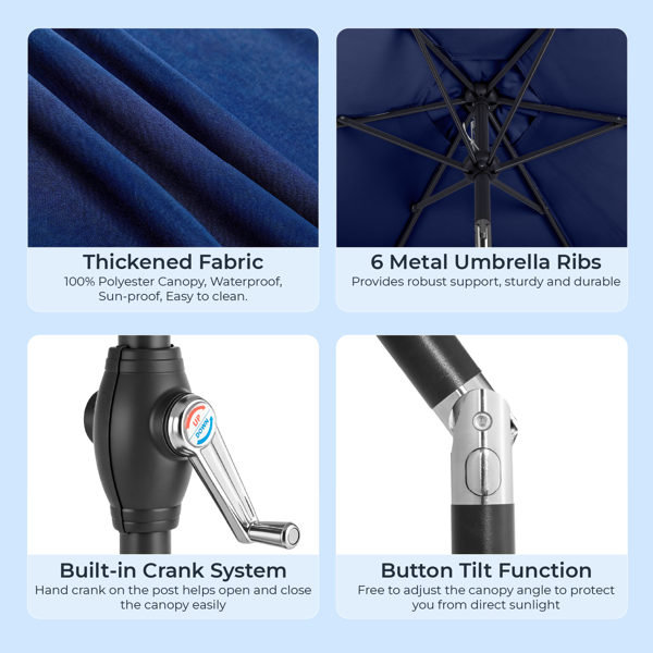 7.5FT 海军蓝 转向头 圆形 太阳伞 涤纶布 6铁伞骨 铁中柱-24