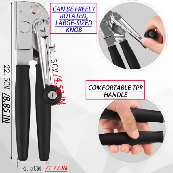 不锈钢手动罐头开瓶器（带磁性） 重型开瓶器 罐刀带橡胶涂层 - 8.9英寸厨房罐头开瓶器，易于握持的手柄（可折叠手柄），便于操作的超大旋钮，适用于大罐的大型手持设计-5