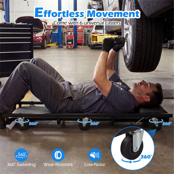 4级可调靠背机械滚动爬行器，重型6旋转脚轮车库维修车，带厚舒适垫-黑色-8