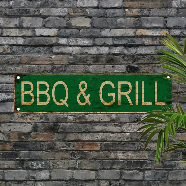 CIFbuy 复古铝合金烧烤招牌 UV 印刷金属挂牌餐厅酒吧车库墙面装饰牌（TikTok、temu 下自提）-1