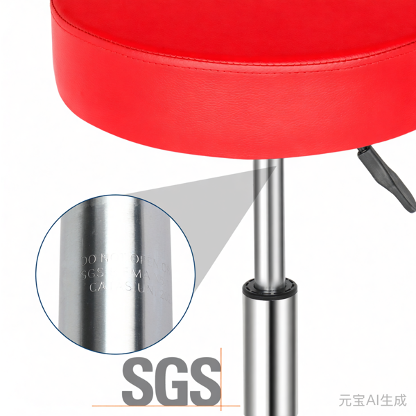 半PU皮 SGS认证气杠 定型棉8cm厚度 尼龙轮 150kg 红色 技师凳 圆形坐垫 哈哈脚-3