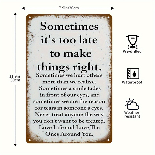 CIFbuy 讽刺复古金属牌有时为时已晚无法纠正乡村风家居门廊车库咖啡馆酒吧花园铁质墙饰（TikTok、temu 下自提）-2