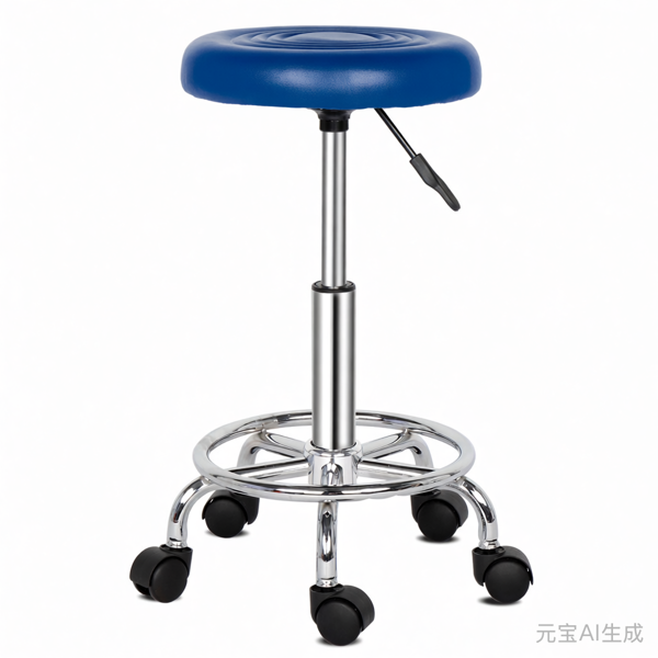 半PU皮 SGS认证气杠 尼龙轮 150kg 蓝色 技师凳 圆形坐垫 哈哈脚-2