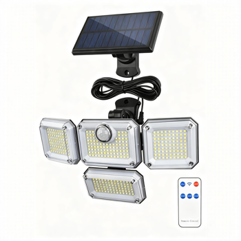 带运动传感器的太阳能户外灯，333颗LED广角灯珠，3种模式，270°照射角度，日光白光，遥控，防水壁灯，适用于车库、庭院，2026新款