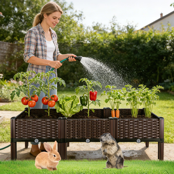 （自提可发加拿大，temu&tk下自提单）高架花坛种植箱，3种尺寸可选，自浇灌式高架花坛，轻质PP材质种植容器，适用于蔬菜、香草、花卉，适合户外露台和阳台-大号-8
