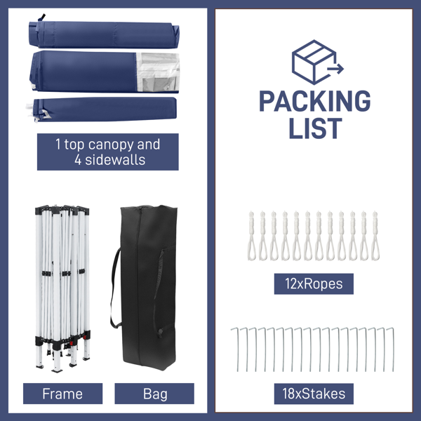 10*20ft 蓝色 4片面-2个窗 折叠棚 牛津布 喷塑铁管 便携-10