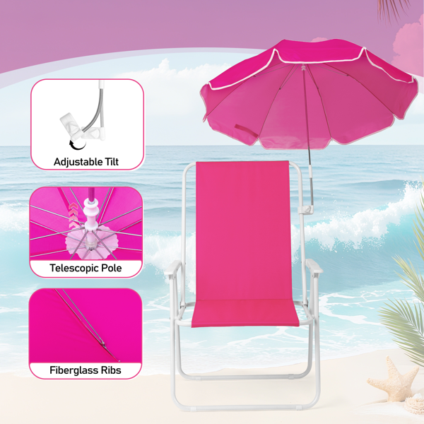 1pcs 座高15in XL 芭比粉 弹簧椅 铁沙滩椅 带伞 连体牛津布有横杆一档调节带伞弹簧铁沙滩椅15"-1 63*60*95cm 120kg-13