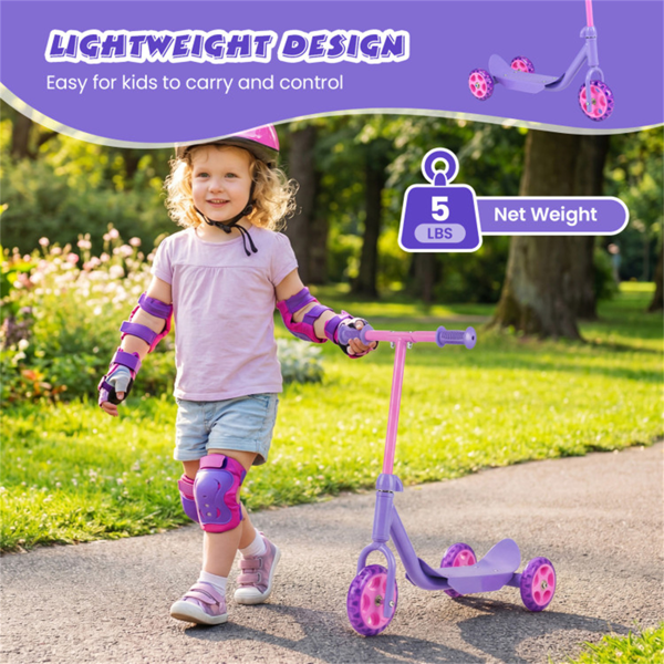 适用于2岁初学者的带LED发光车轮的三轮幼儿滑板车+-7