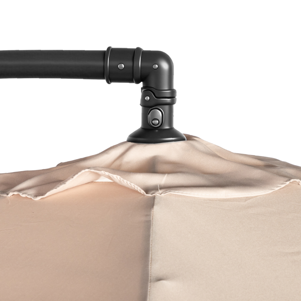 10FT 卡其色 香蕉伞 圆形  太阳伞 涤纶布 6铁伞骨 铁直杆弯杆 带立柱脚筒 十字底座-7