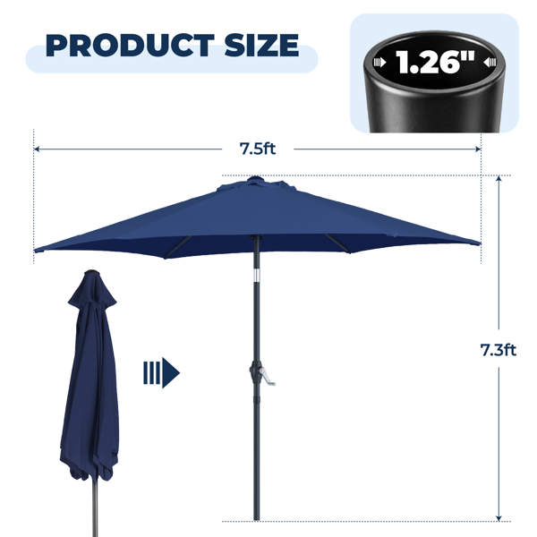 7.5FT 海军蓝 转向头 圆形 太阳伞 涤纶布 6铁伞骨 铁中柱-16