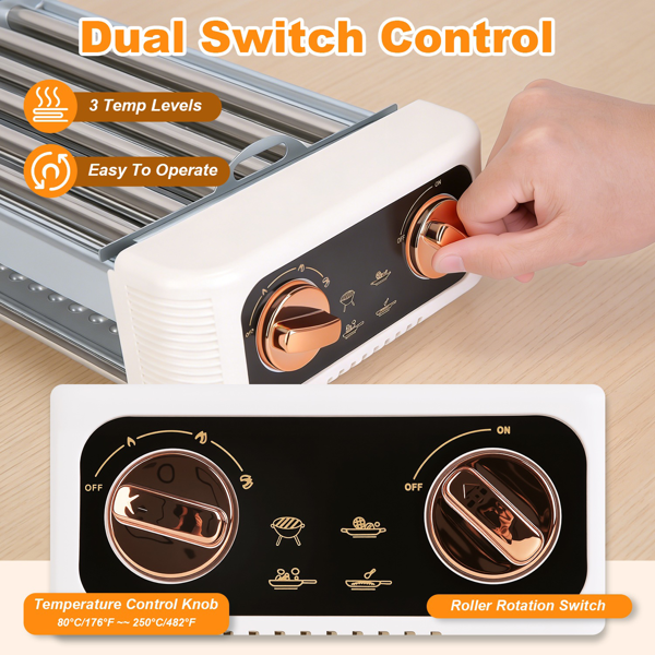 （自提可发加拿大，temu&tk下自提单）三合一电动香肠烤架，热狗滚轮配烧烤架和平底煎锅，3档温度调节，无烟室内外两用烤架，适用于香肠、培根、牛排、汉堡、煎饼-5