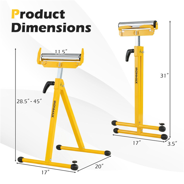 2件套重型金属折叠滚轮架，带边缘导轨便携式木工支架-黄色-4