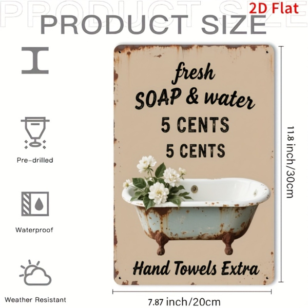 CIFbuy 清新肥皂水金属铁牌室内外防雨家居乡村风吧台办公室墙面装饰（TikTok、temu 下自提）-5