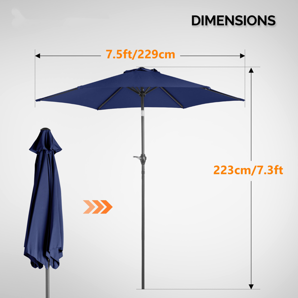 7.5FT 海军蓝 转向头 圆形 太阳伞 涤纶布 6铁伞骨 铁中柱-15