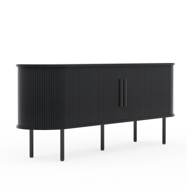 黑色 浮雕 刨花板 椭圆台面 147*35*58cm 推拉格栅门 电视柜-10