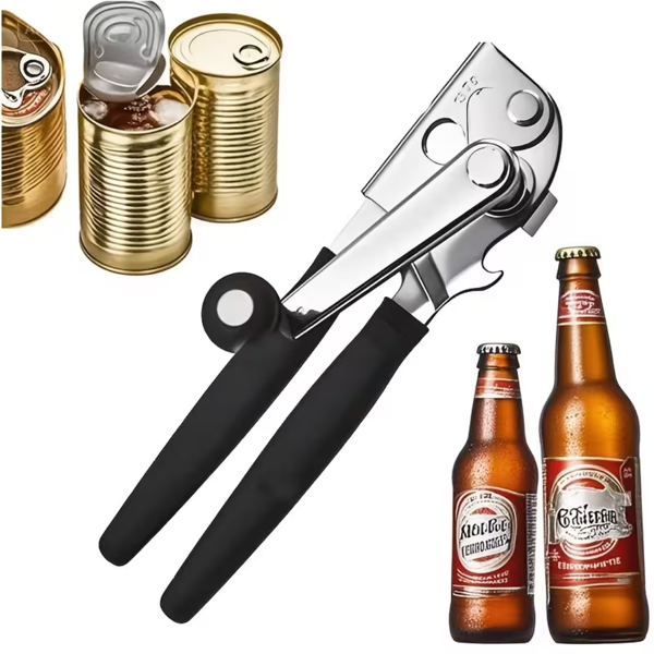 不锈钢手动罐头开瓶器（带磁性） 重型开瓶器 罐刀带橡胶涂层 - 8.9英寸厨房罐头开瓶器，易于握持的手柄（可折叠手柄），便于操作的超大旋钮，适用于大罐的大型手持设计-3