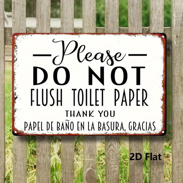 CIFbuy 复古双语请勿冲洗厕纸金属牌西语浴室挂牌圣诞装饰（TikTok、temu 下自提）-1