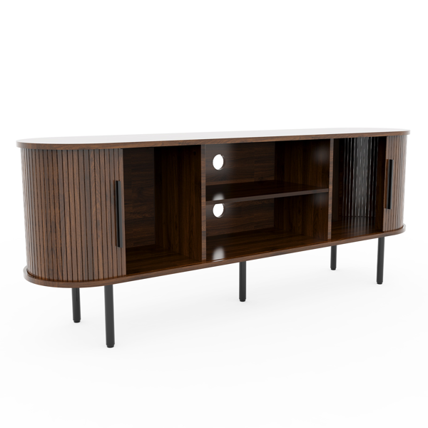 胡桃色 浮雕 刨花板 椭圆台面 147*35*58cm 推拉格栅门 电视柜-5