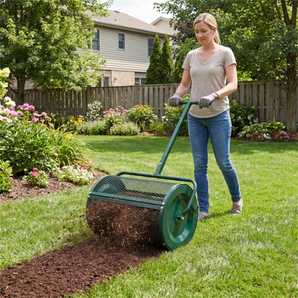27英寸×16英寸草坪肥料撒布机，带钻石网无结块花园堆肥撒布机-2