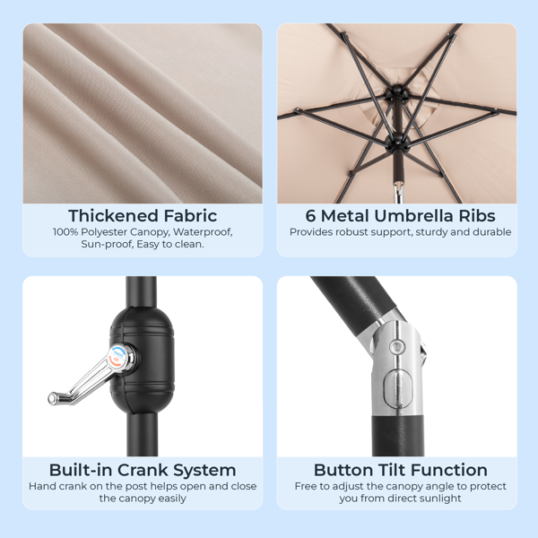 9FT 卡其色 转向头 KD 圆形 太阳伞 涤纶布 6铁伞骨 铁中柱-18