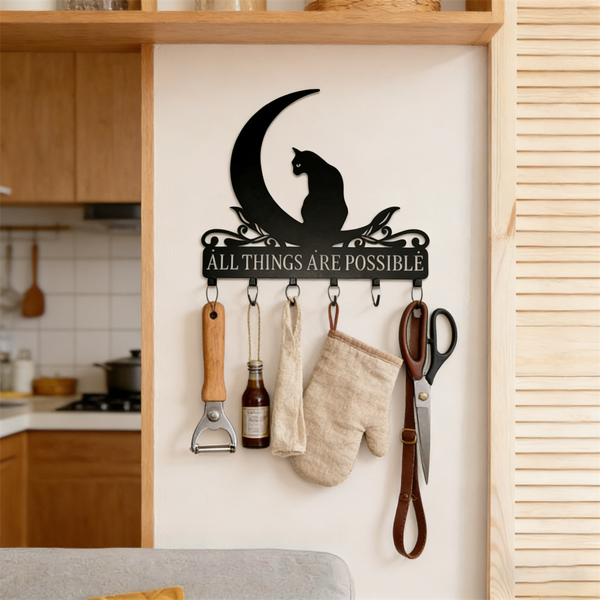 CIFbuy Moon Shaped Wall Shelf with Cat Hooks Entryway Organizer Modern Coat Rack Key Holder Jewelry Display （TikTok、temu下自提）-5