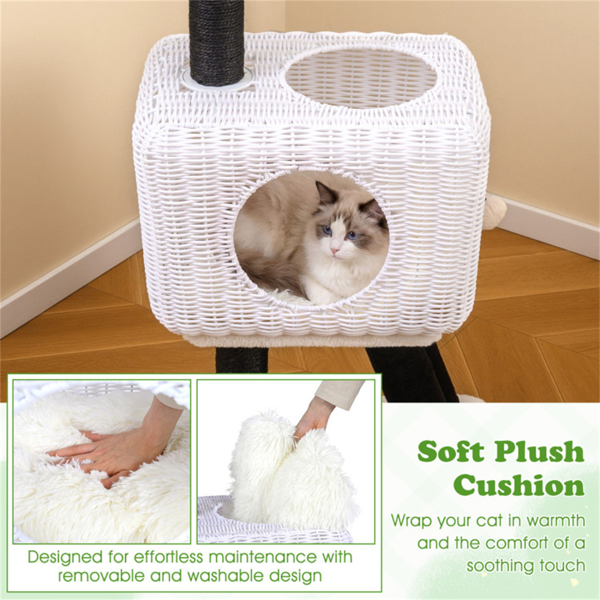 14×18.5×43" Lamb-Shaped Cat Tree with Rattan Condo & Sisal Scratching Posts Indoor Cat Tower-9