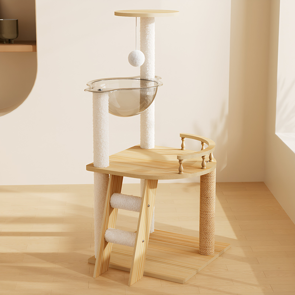 41.3英寸现代猫塔，室内猫用木制猫树塔，带剑麻包裹的抓柱和顶部栖架，带亚克力吊床的猫公寓，适合小型和大型猫咪--不支持self-pick up且不支持指定仓库发货-1