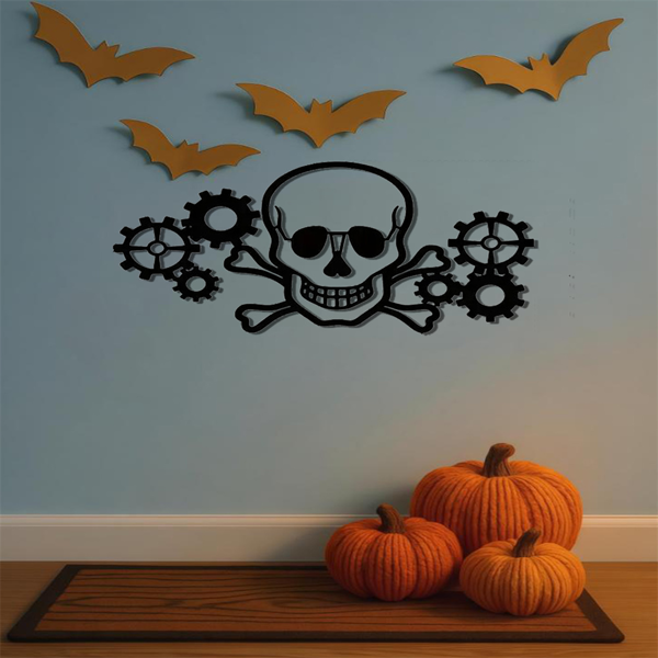 CIFbuy 赛博朋克骷髅机械齿轮墙艺复古工业风客厅卧室办公室哥特装饰（TikTok、temu下自提）-4