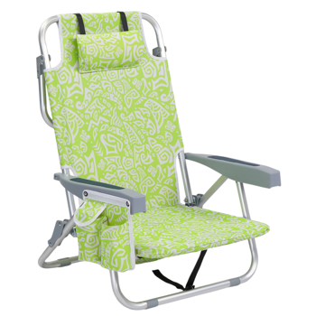 1pcs 座高8.5in 黄色部落花纹 可平躺 铝沙滩椅 带头枕 双肩带 二合一布杯托侧袋 背部冰包 连体牛津布有横杆五档调节可平躺铝沙滩椅8.5\\"-1 63*109*84cm 120kg