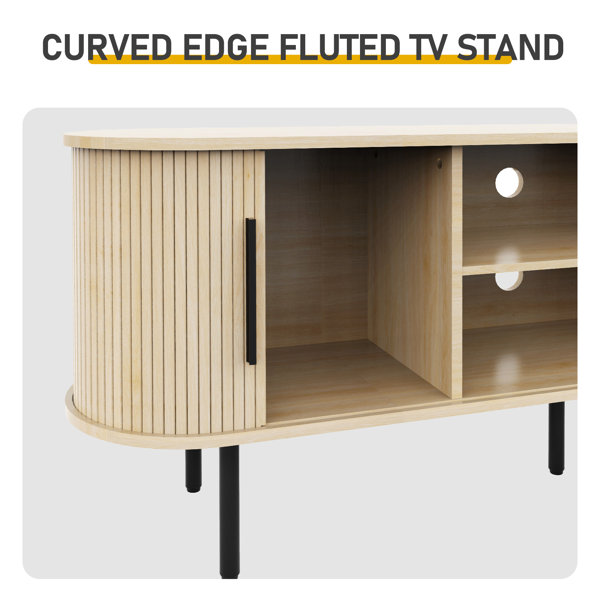 橡木色 浮雕 刨花板 椭圆台面 147*35*58cm 推拉格栅门 电视柜-9