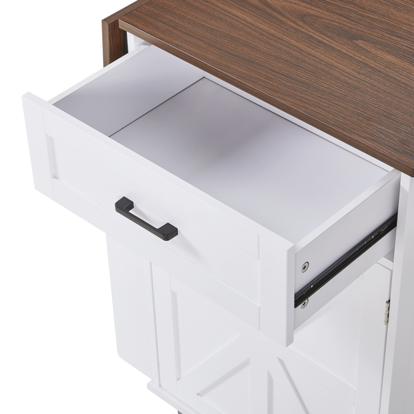 39.3英寸乡村风厨房岛台（带折叠延伸板）——厨房收纳岛车，配有侧边开放式置物架、抽屉、毛巾架及带锁滚轮；适用于厨房、庭院及花园，白色-18