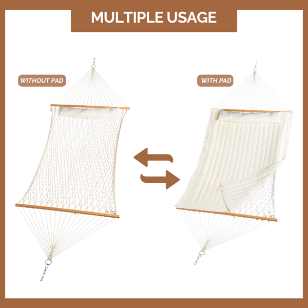 315*104*128CM 大双杆  米白色床面+黑色架子 吊床套装 440lb 底部网兜双层夹棉床面-6
