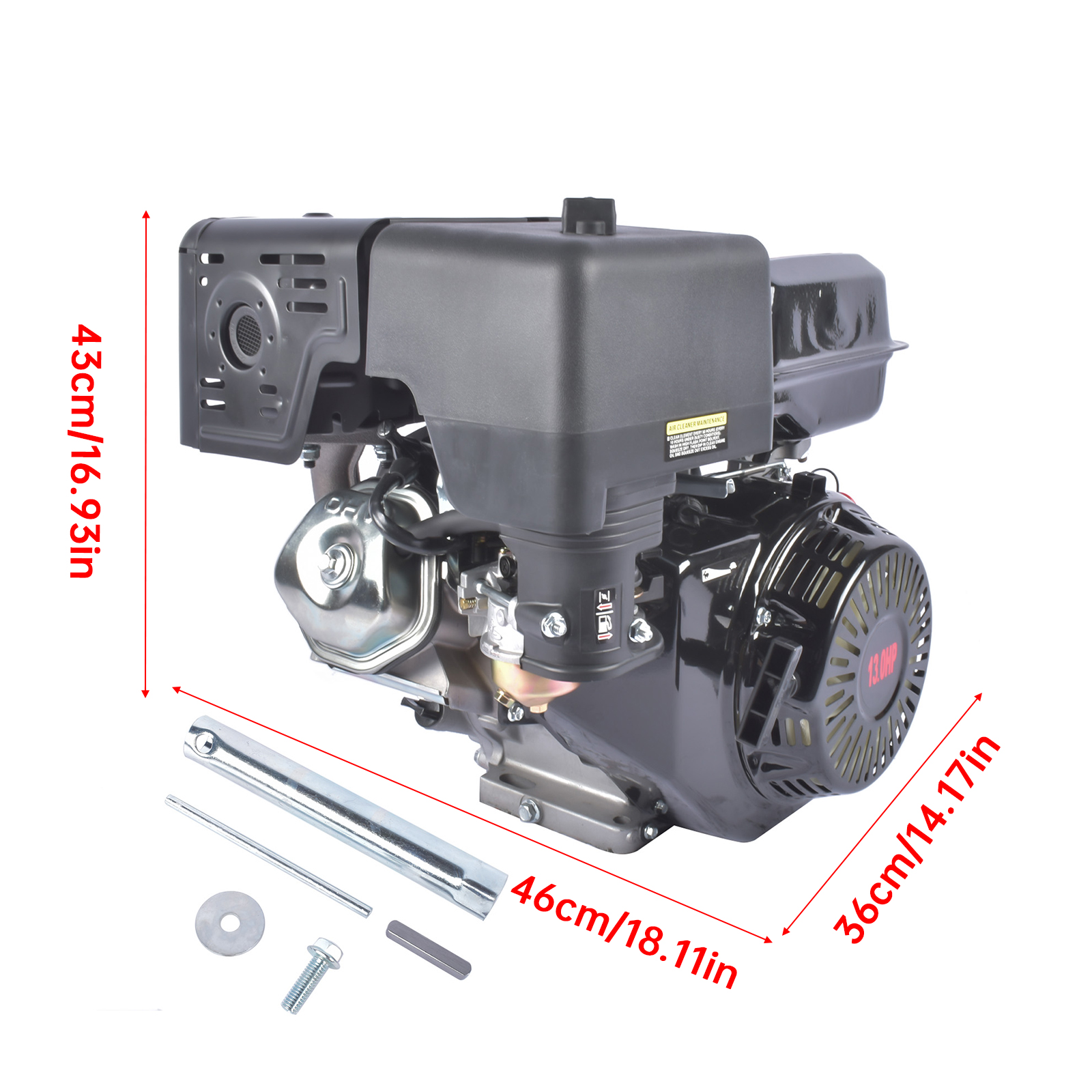 13HP 389cc Gas Engine, Horizontal Shaft 4 Stroke OHV Gas Motor, Go Kart Engine Motor Recoil Start Black